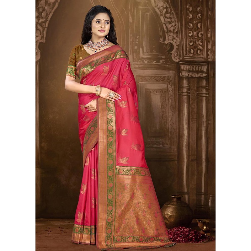 Dark Pink Dupion Silk Saree With Blouse Piece - JD986604378