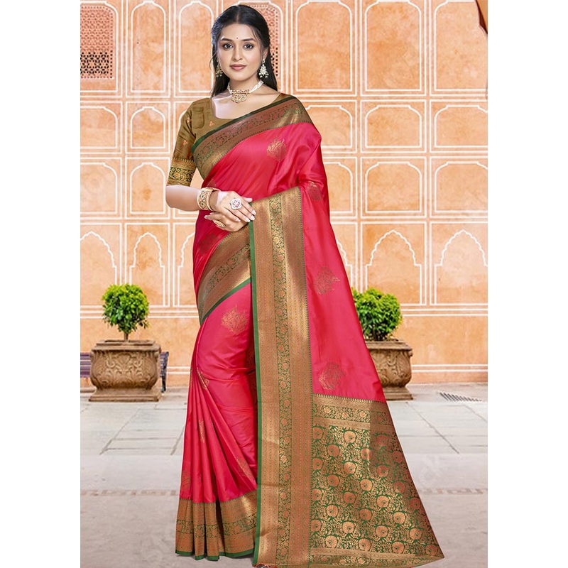 Dark Pink Dupion Silk Saree With Blouse Piece - JD986604379