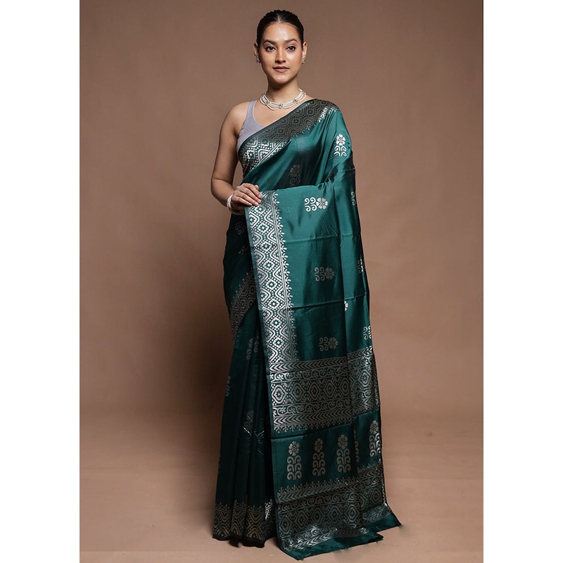 Green Dupion Silk Saree With Blouse Piece - JD986604300