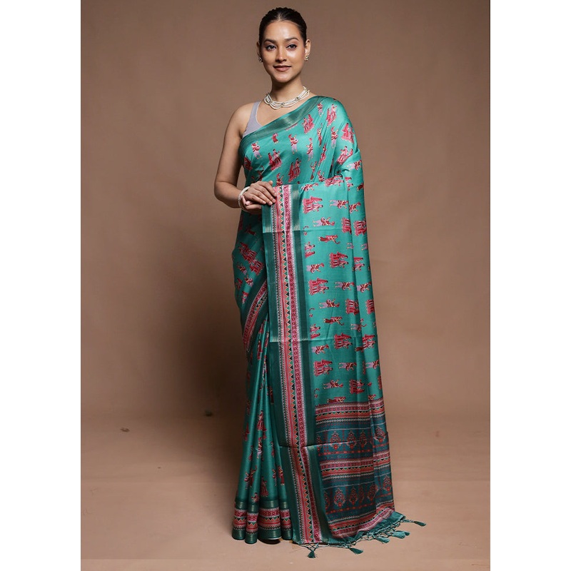 Green Dupion Silk Saree With Blouse Piece - JD986604302