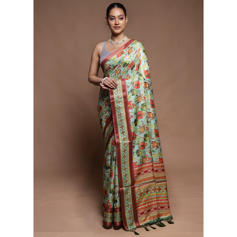 Green Dupion Silk Saree With Blouse Piece - JD986604303
