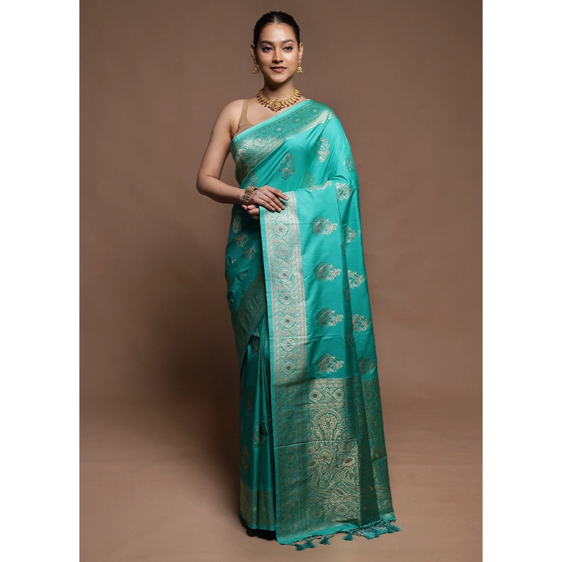 Green Dupion Silk Saree With Blouse Piece - JD986604304