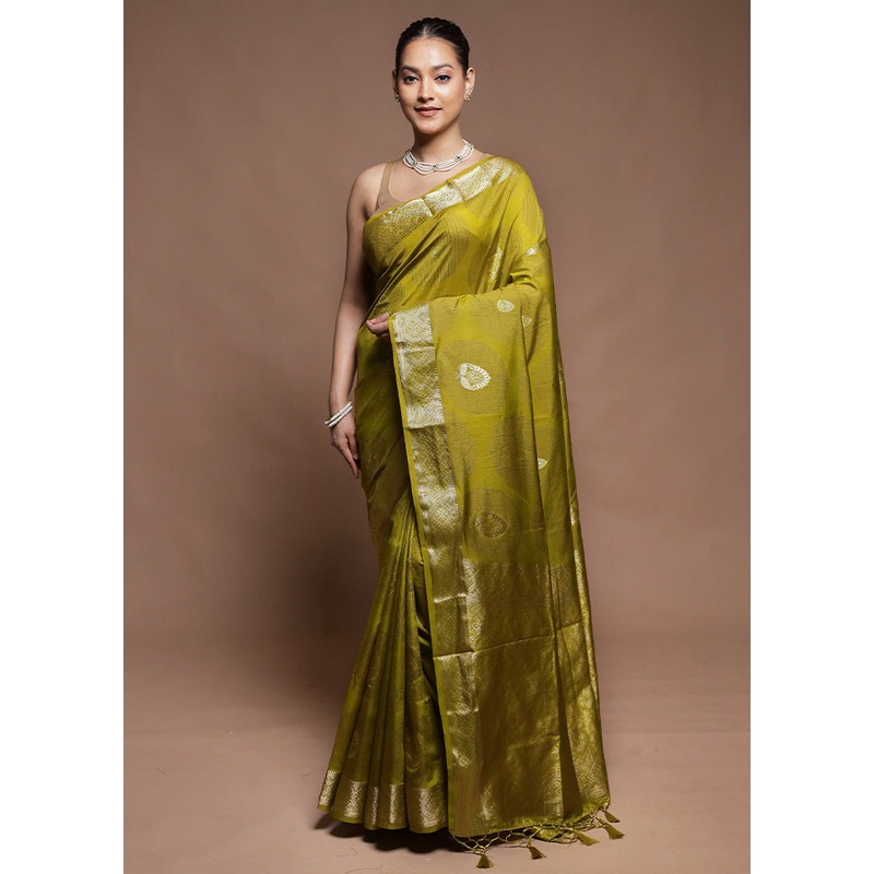 Green Dupion Silk Saree With Blouse Piece - JD986604306