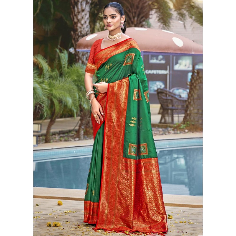 Green Dupion Silk Saree With Blouse Piece - JD986604369