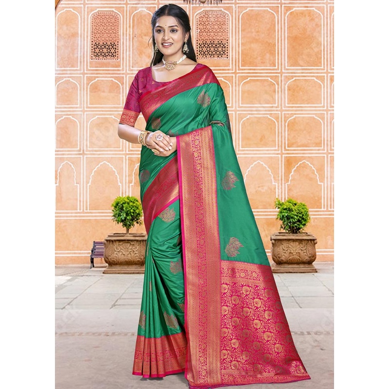 Green Dupion Silk Saree With Blouse Piece - JD986604373