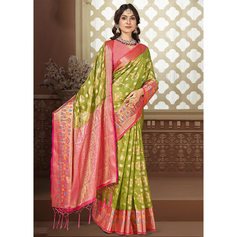 Light Green Dupion Silk Saree With Blouse Piece - JD986604361
