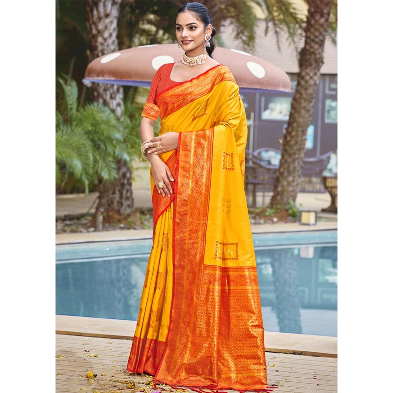 Mustard Dupion Silk Saree With Blouse Piece - JD986604355