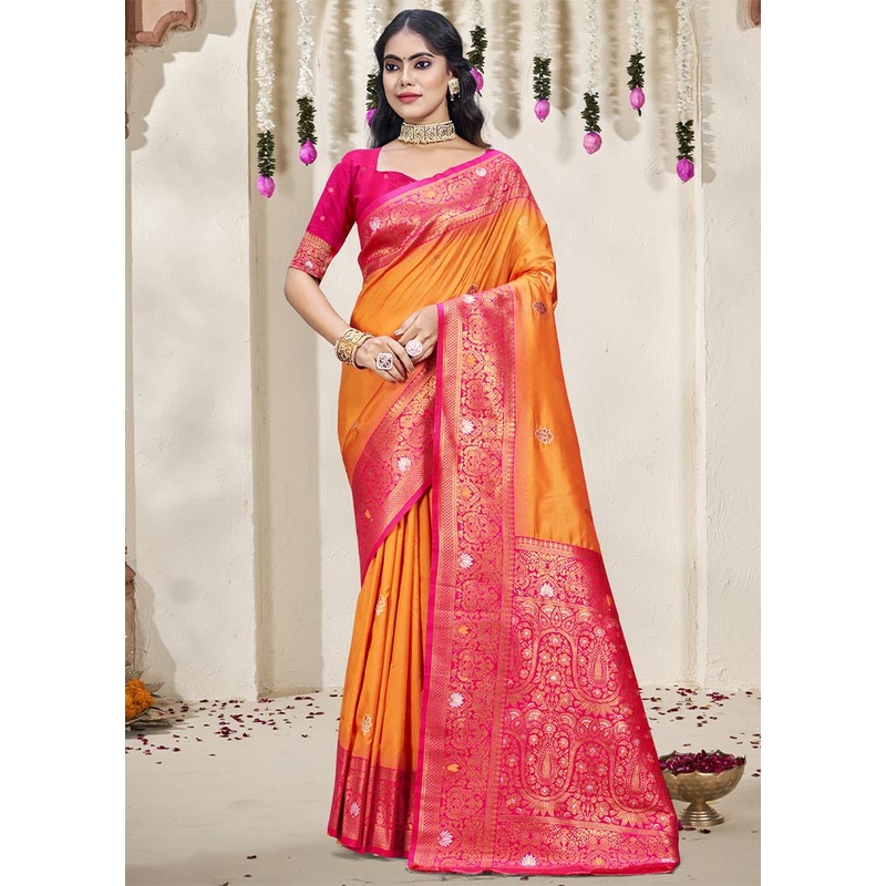 Orange Dupion Silk Saree With Blouse Piece - JD986604346