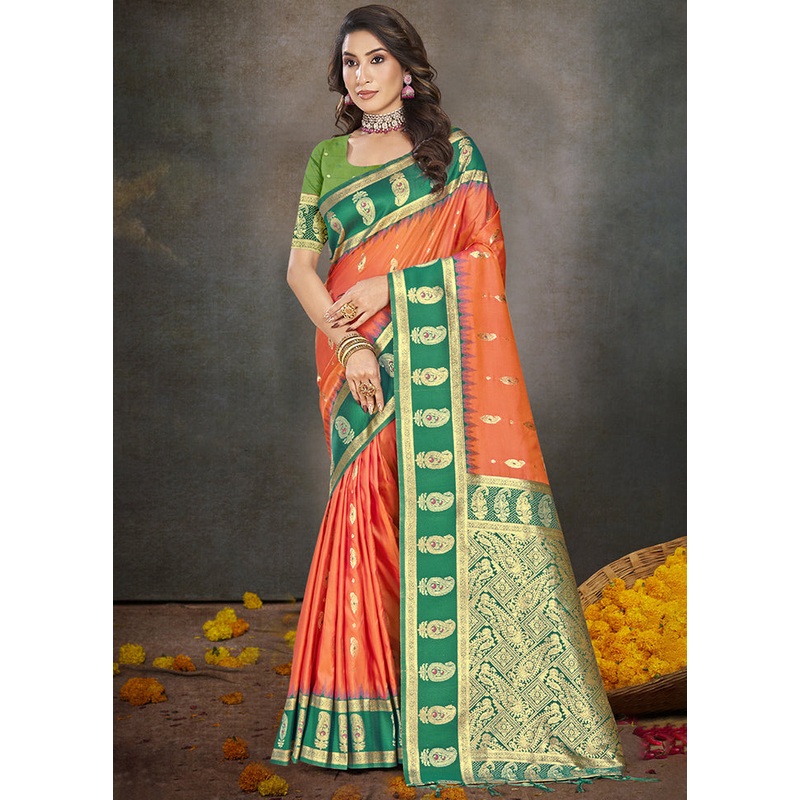 Orange Dupion Silk Saree With Blouse Piece - JD986604348