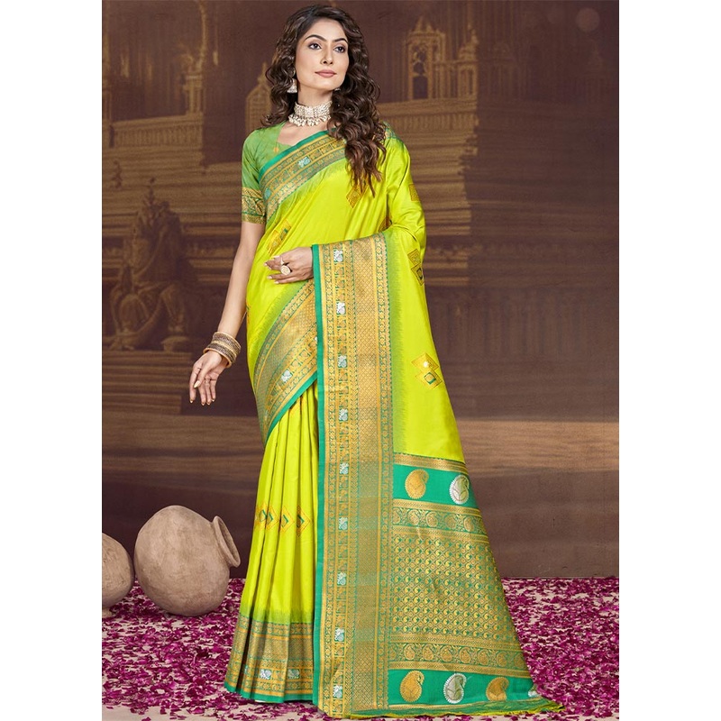 Parrot Green Dupion Silk Saree With Blouse Piece - JD986604334
