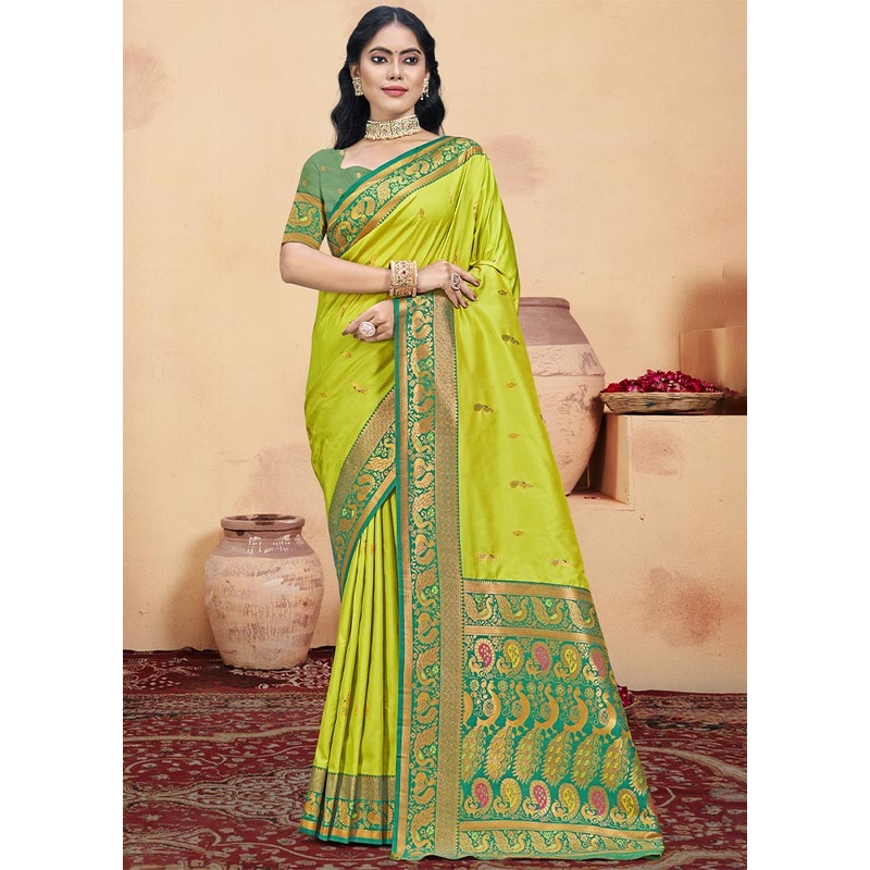 Parrot Green Dupion Silk Saree With Blouse Piece - JD986604335