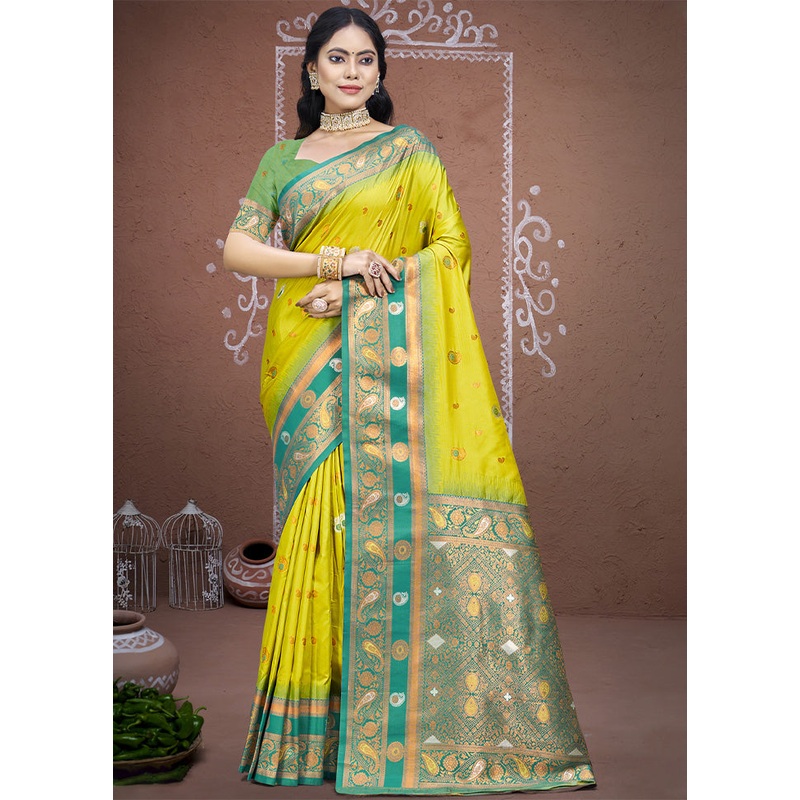 Parrot Green Dupion Silk Saree With Blouse Piece - JD986604336