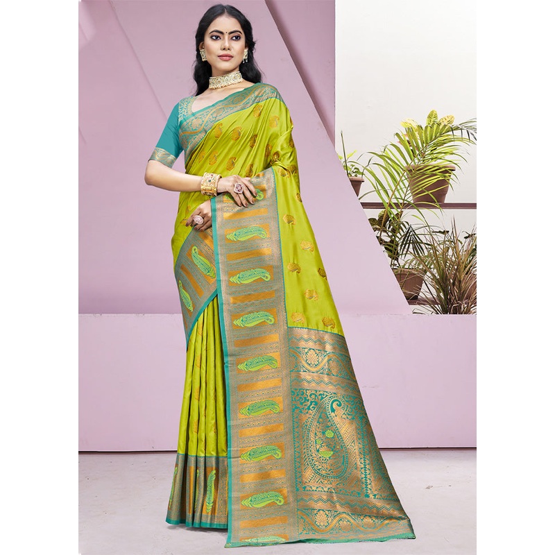 Parrot Green Dupion Silk Saree With Blouse Piece - JD986604337