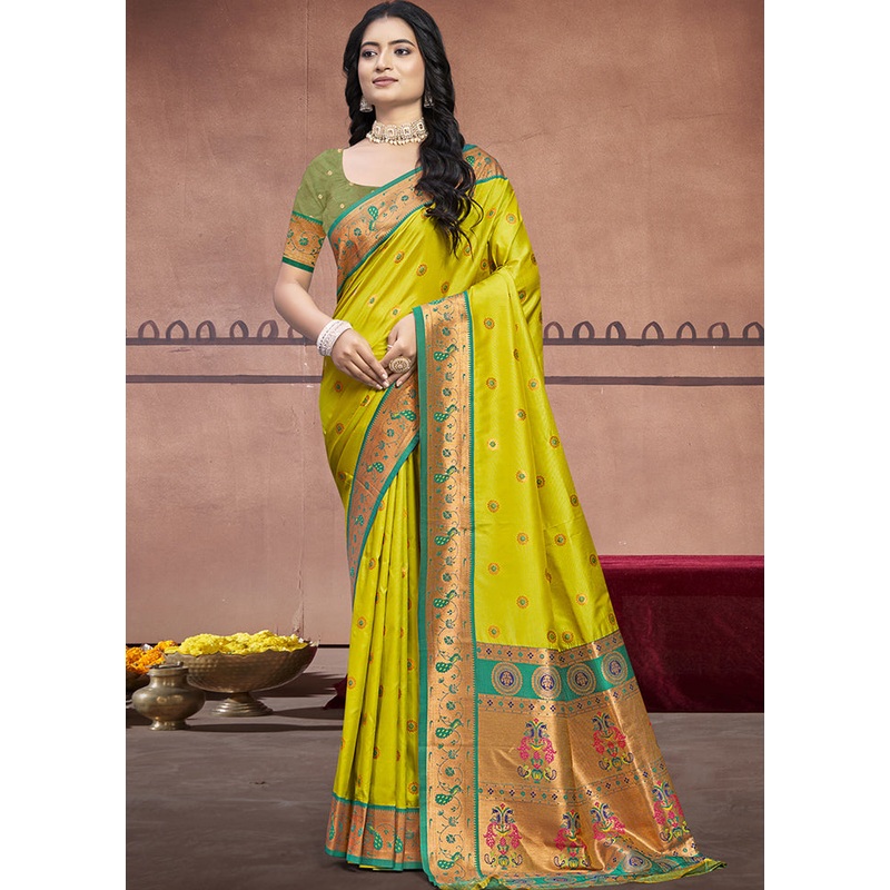 Parrot Green Dupion Silk Saree With Blouse Piece - JD986604338