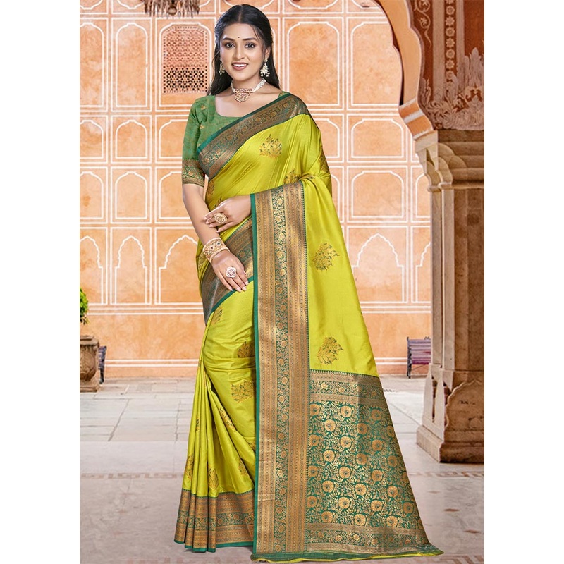 Parrot Green Dupion Silk Saree With Blouse Piece - JD986604340