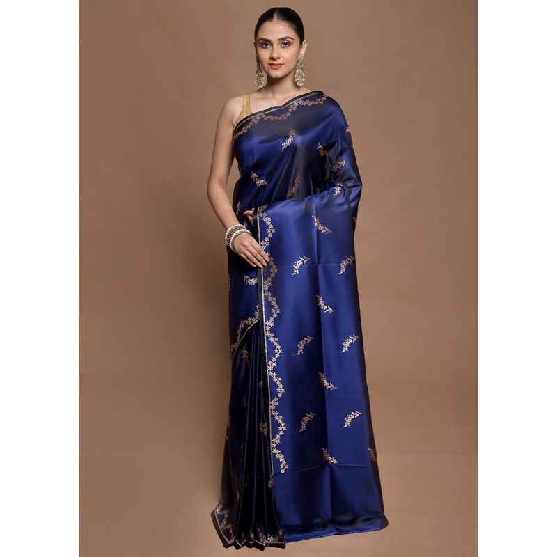 Blue Banarasi Silk Saree With Blouse Piece - JD986604159