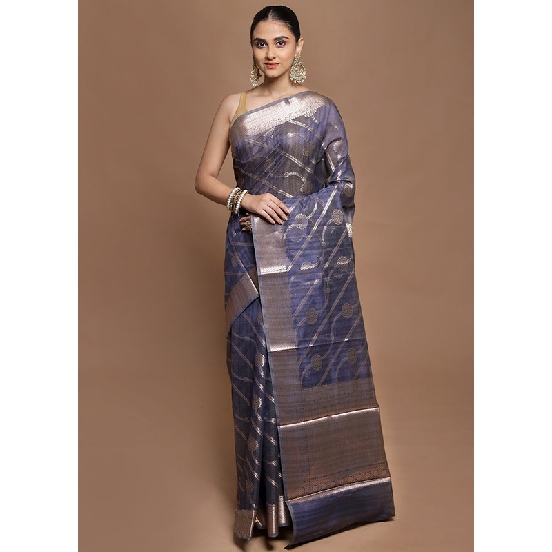 Blue Kora Silk Saree With Blouse Piece - JD986604144