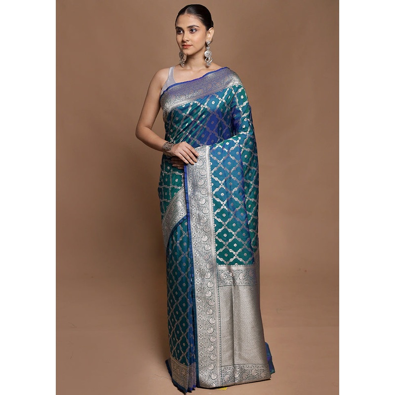 Blue Uppada Silk Saree With Blouse Piece - JD986604140