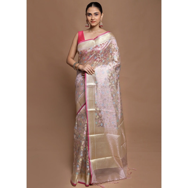 Gold Tissue Silk Saree With Blouse Piece - JD986604130