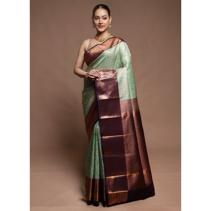 Green Kanjivaram Silk Saree With Blouse Piece - JD986604264