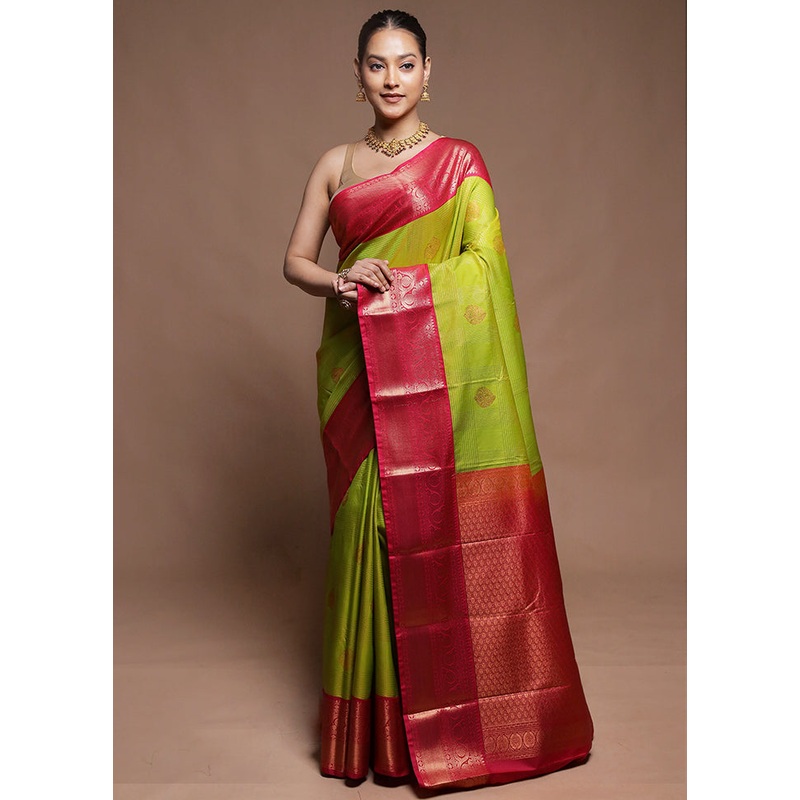 Green Kanjivaram Silk Saree With Blouse Piece - JD986604265