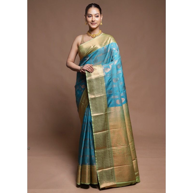 Green Kanjivaram Silk Saree With Blouse Piece - JD986604267