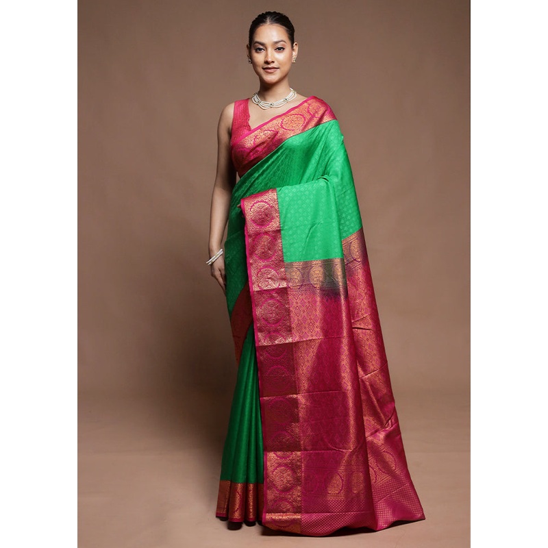 Green Kanjivaram Silk Saree With Blouse Piece - JD986604268