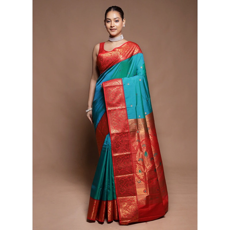 Green Kanjivaram Silk Saree With Blouse Piece - JD986604269