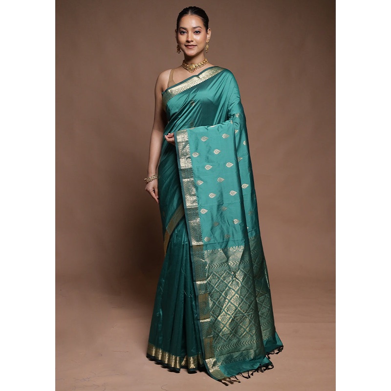 Green Kanjivaram Silk Saree With Blouse Piece - JD986604272