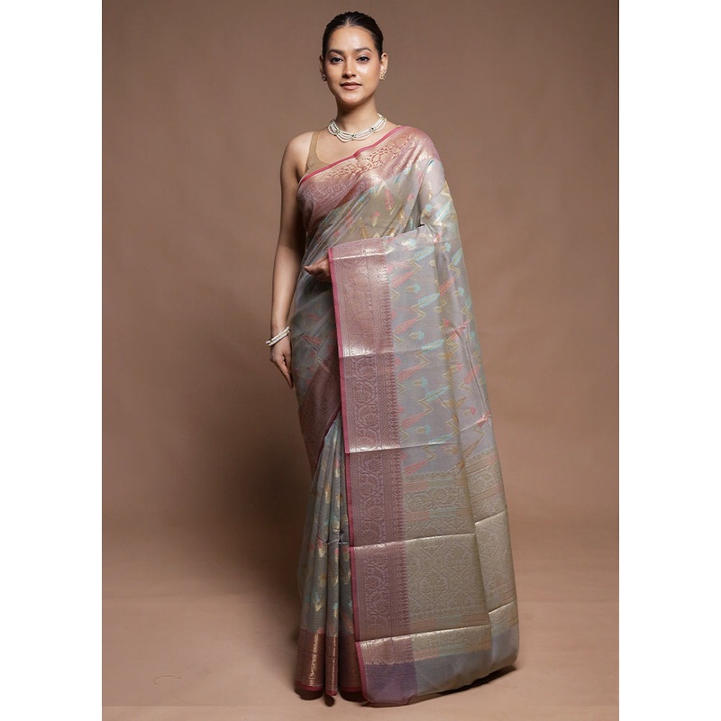 Grey Kora Silk Saree With Blouse Piece - JD986604246