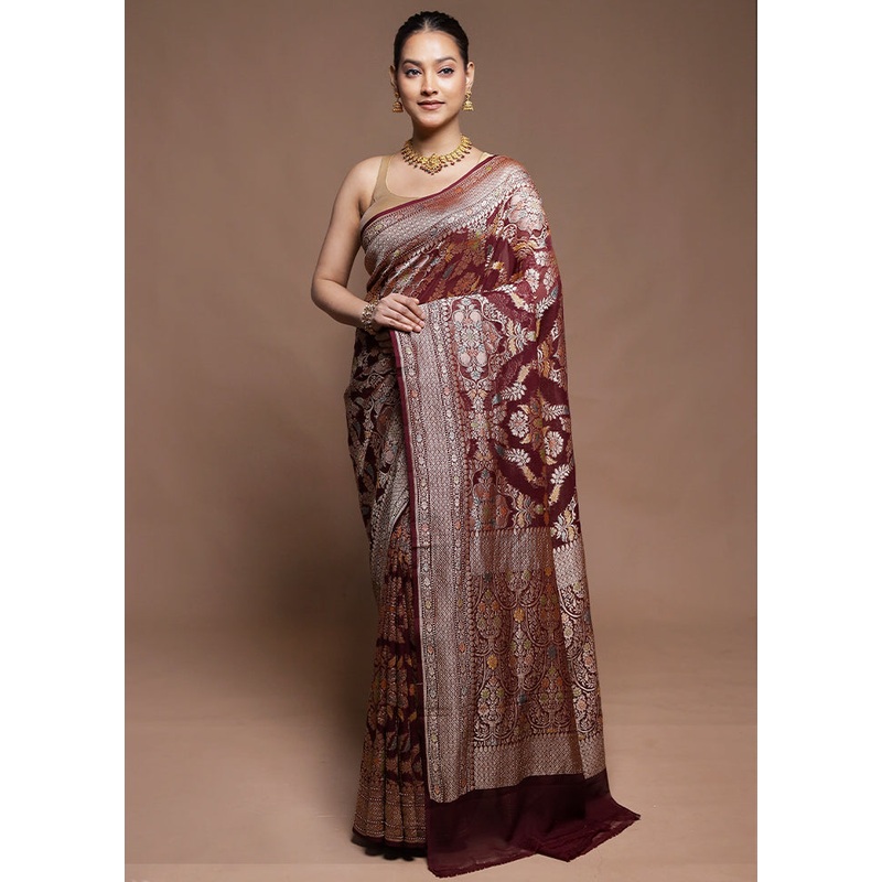 Maroon Handloom Pure Georgette Saree With Blouse Piece - JD986604242