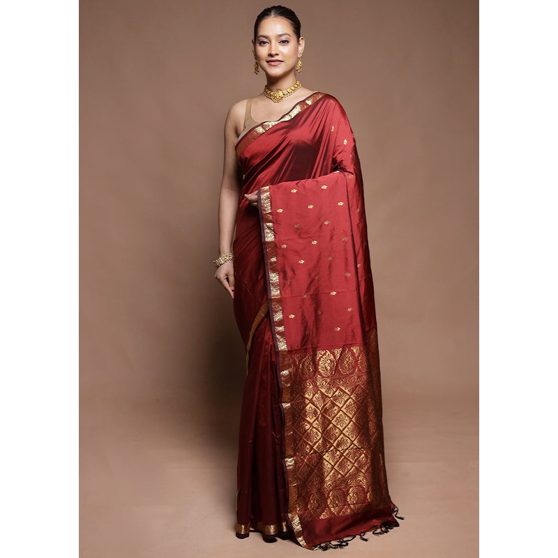 Maroon Kanjivaram Silk Saree With Blouse Piece - JD986604241