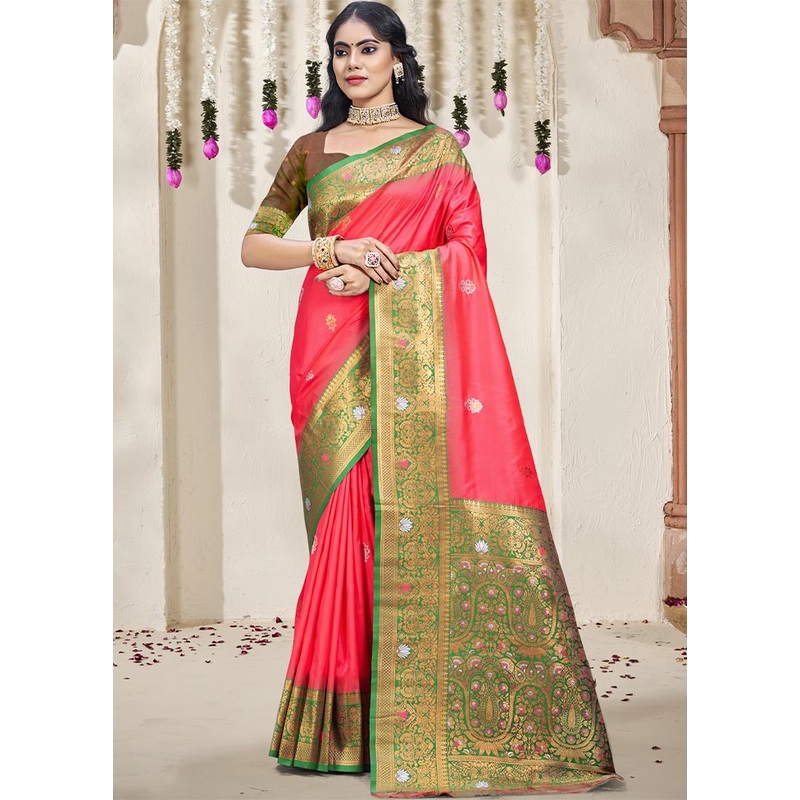 Pink Dupion Silk Saree With Blouse Piece - JD986604122