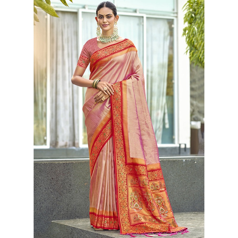 Pink Dupion Silk Saree With Blouse Piece - JD986604123