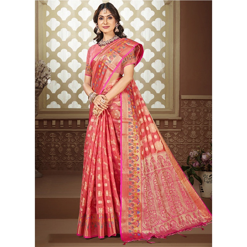 Pink Dupion Silk Saree With Blouse Piece - JD986604124