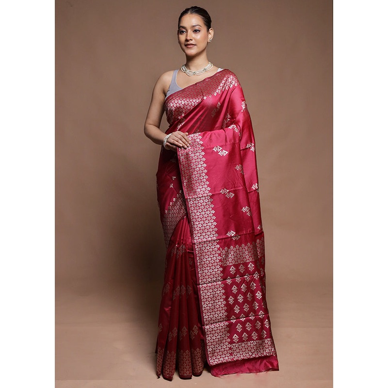 Pink Dupion Silk Saree With Blouse Piece - JD986604233