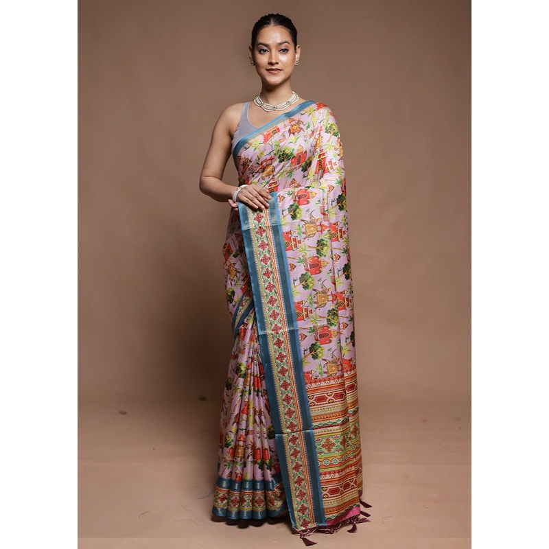 Pink Dupion Silk Saree With Blouse Piece - JD986604234