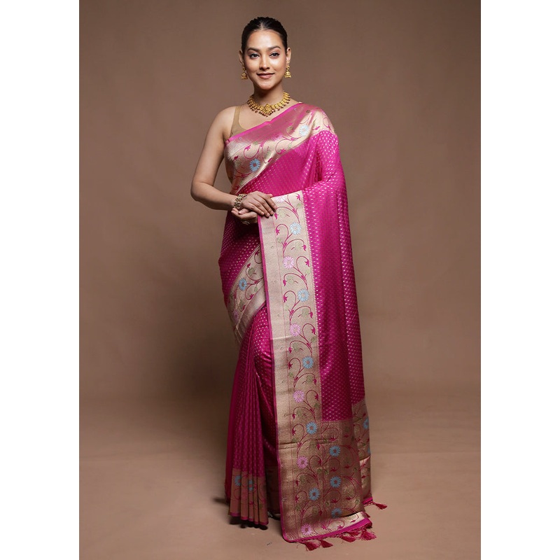 Pink Dupion Silk Saree With Blouse Piece - JD986604235
