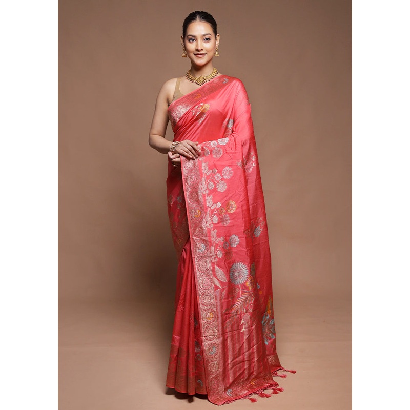 Pink Dupion Silk Saree With Blouse Piece - JD986604236