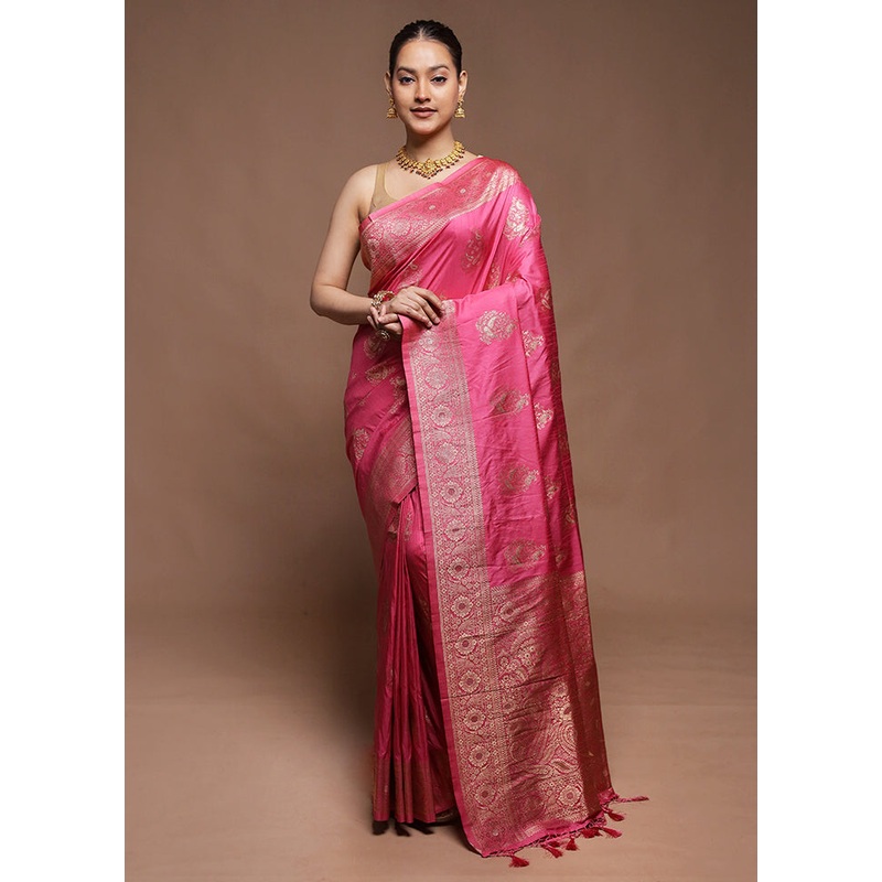 Pink Dupion Silk Saree With Blouse Piece - JD986604237