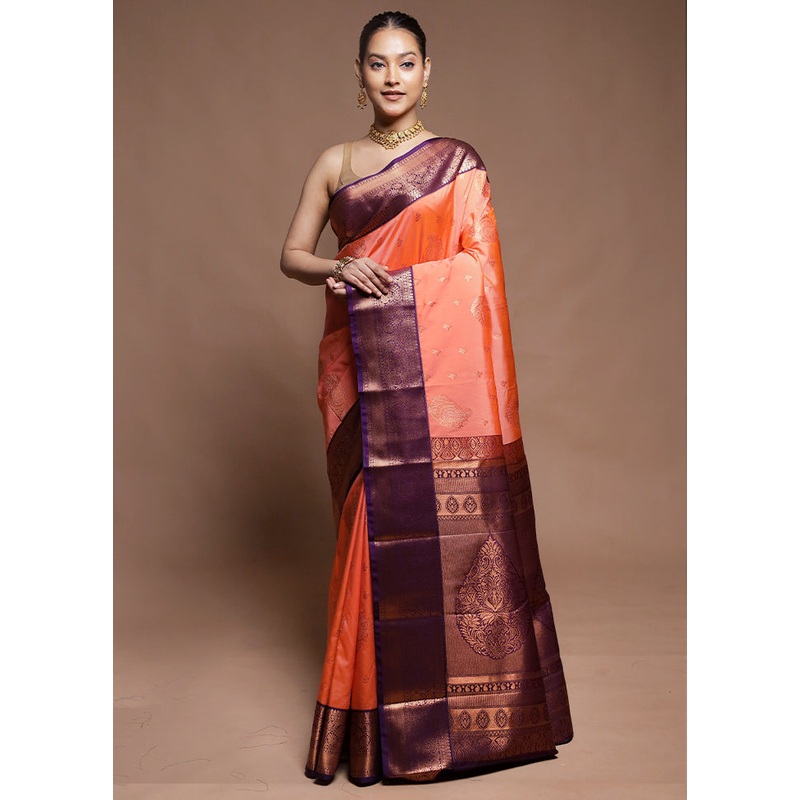 Pink Kanjivaram Silk Saree With Blouse Piece - JD986604218