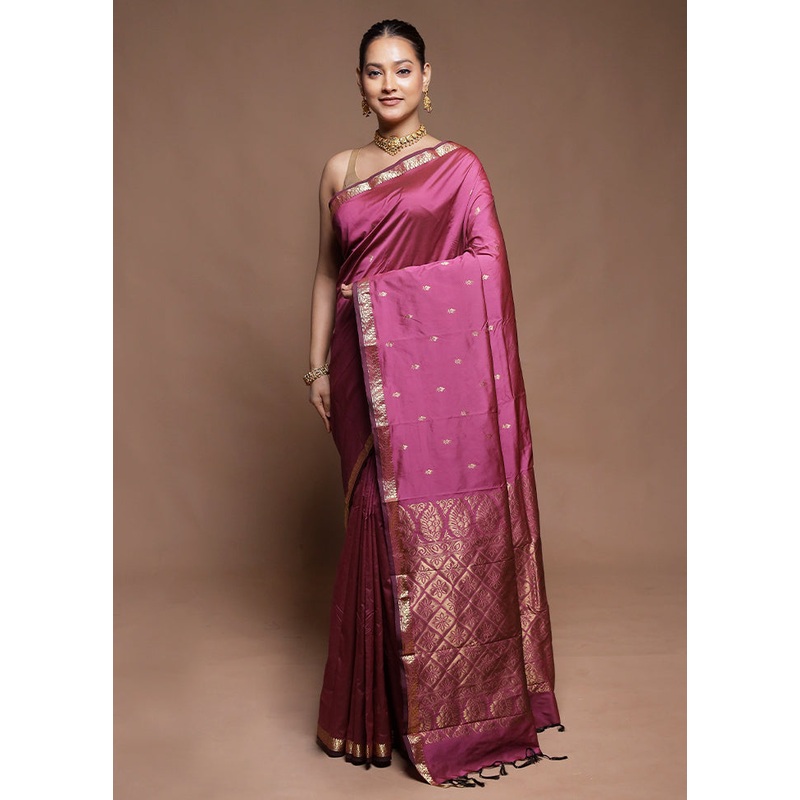 Pink Kanjivaram Silk Saree With Blouse Piece - JD986604220