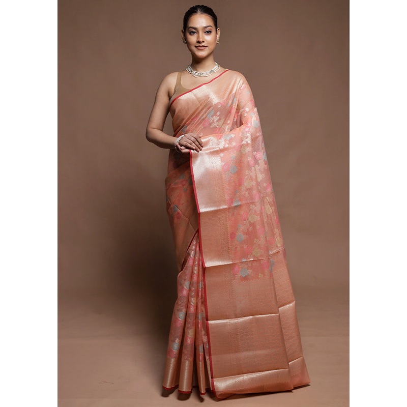 Pink Kora Silk Saree With Blouse Piece - JD986604215