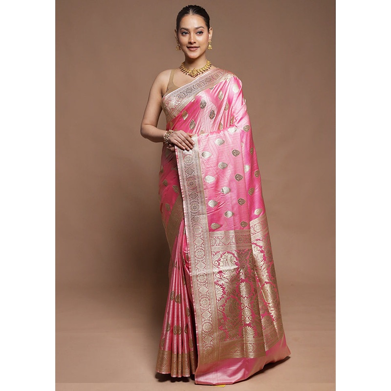 Pink Tanchoi Silk Saree With Blouse Piece - JD986604212