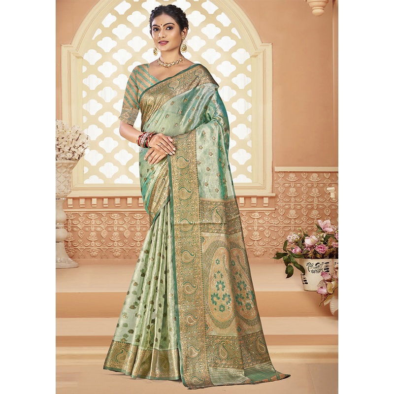 Pista Green Dupion Silk Saree With Blouse Piece - JD986604117