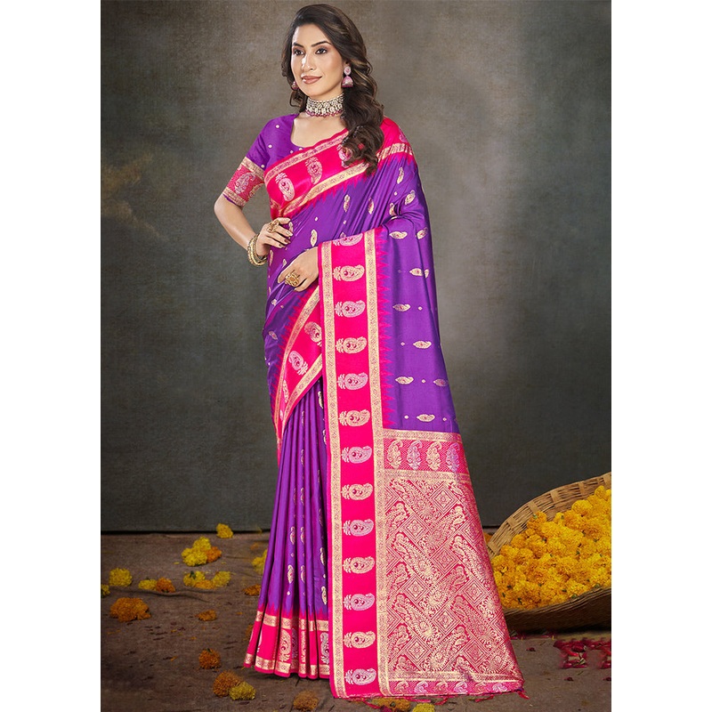 Purple Dupion Silk Saree With Blouse Piece - JD986604115
