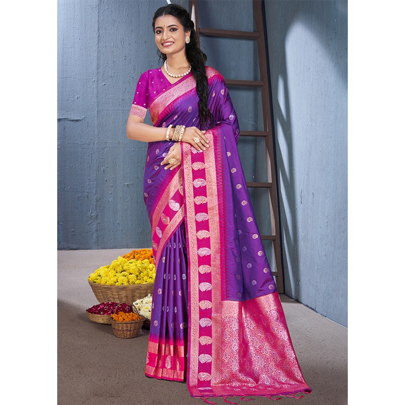 Purple Dupion Silk Saree With Blouse Piece - JD986604116