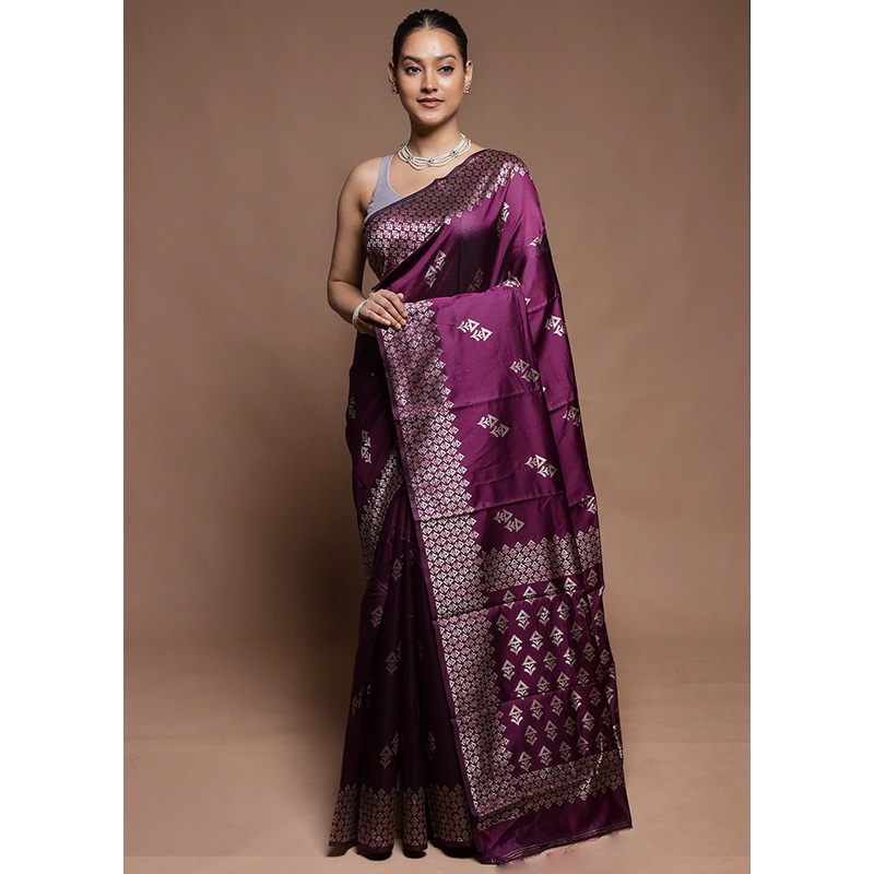 Purple Dupion Silk Saree With Blouse Piece - JD986604209