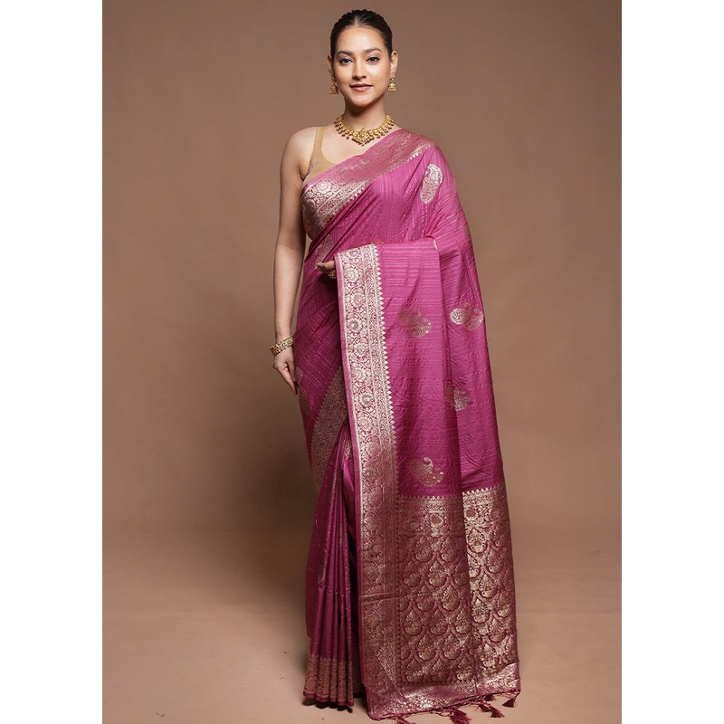 Purple Dupion Silk Saree With Blouse Piece - JD986604211