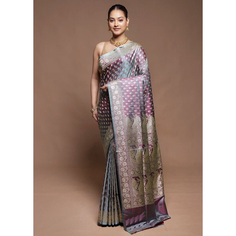 Purple Handloom Banarasi Pure Silk Saree With Blouse Piece - JD986604208
